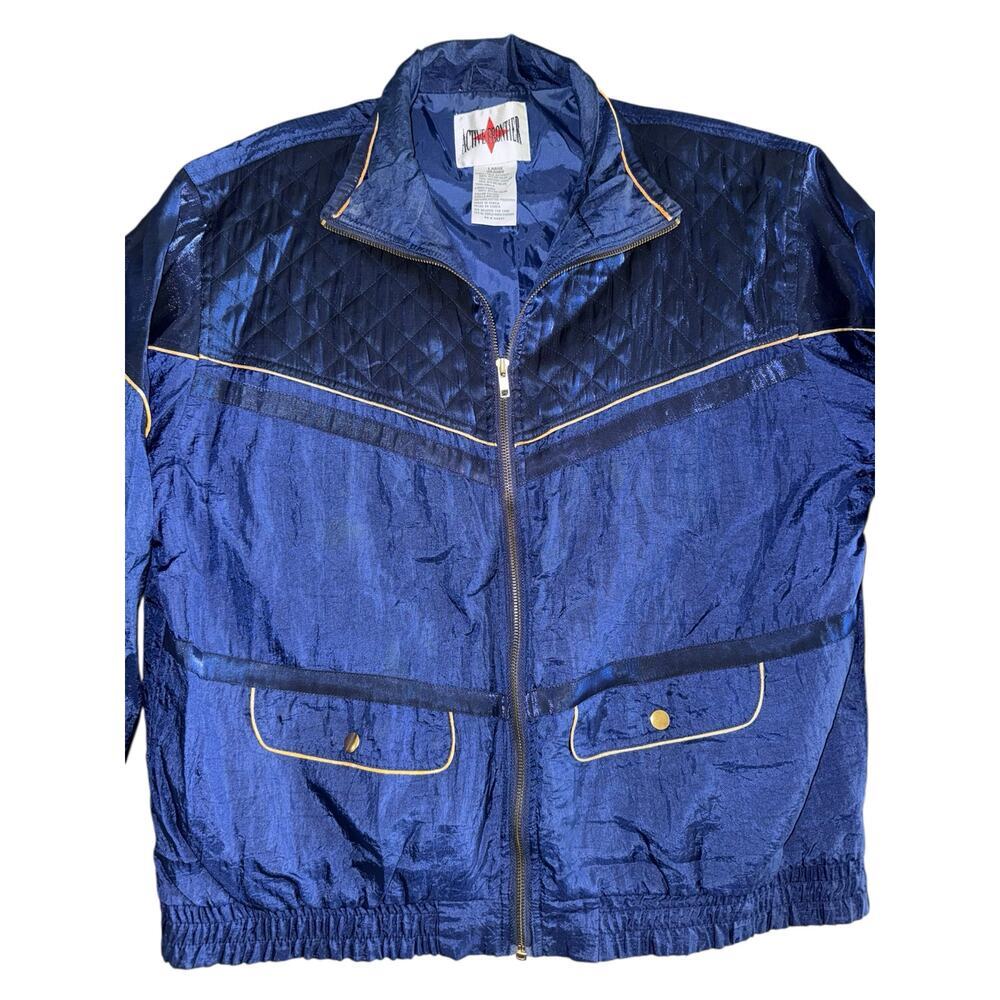 Vintage Active Frontier Metallic Windbreaker Jacket Large Blue Quilted 80s Retro - Picture 4 of 6
